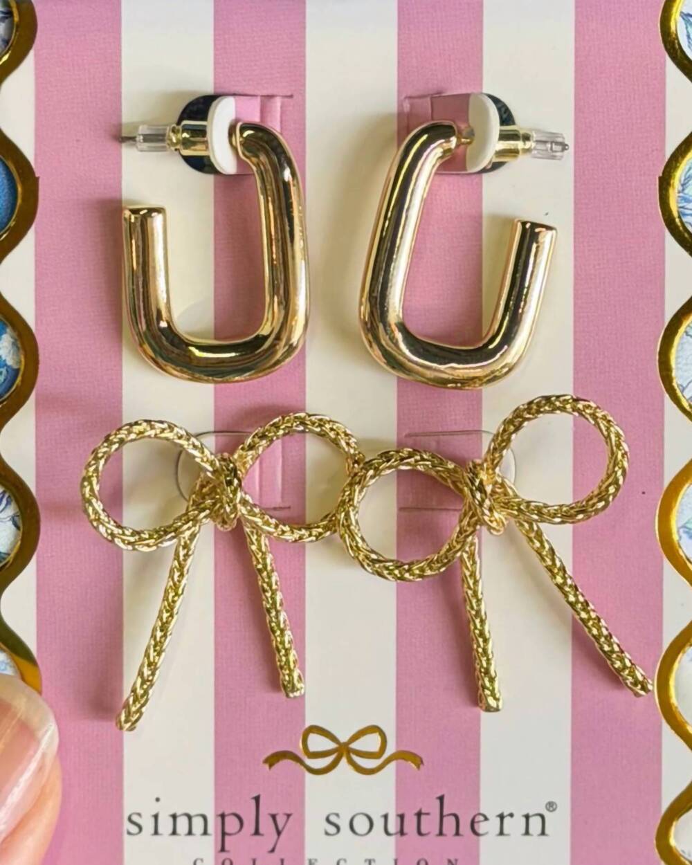 NEW SIMPLY SOUTHERN women's bow rop earring set in gold